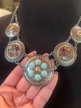 LUCKY BRAND Boho Turquoise Multi-Stone Medallion Necklace - Women Jewelry